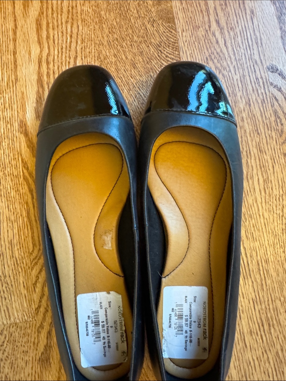 Women’s Black Ballet Flats with Patent Toe